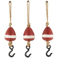 Red Wood Buoy Wall Hook with Jute Rope and Metal Hook Set