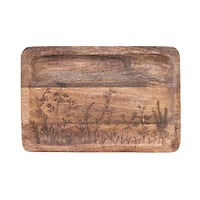 Hello Honey® 11.75" Mango Wood Tray with Laser Etched Botanicals