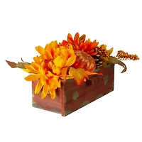 14" Autumn Harvest Maple Leaf & Berry Arrangement in Wooden Box