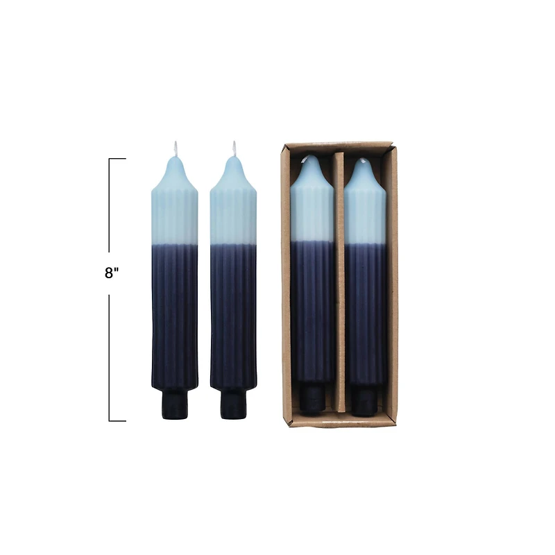 Hello Honey® 8" Blue Two-Tone Unscented Pleated Taper Candles, 2ct.