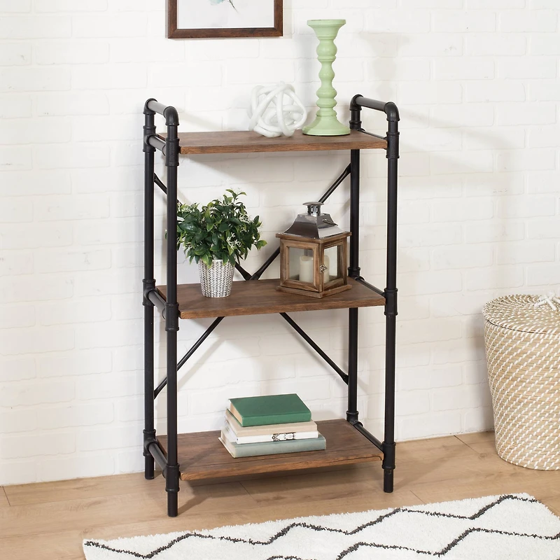 Honey Can Do 3-Tier Industrial Black Bookshelf