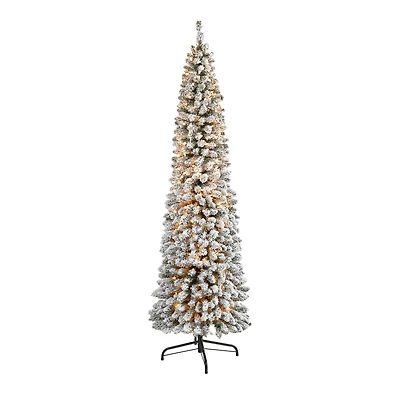 7ft. Pre-Lit Flocked Pencil Artificial Christmas Tree with Clear LED Lights