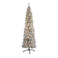 7ft. Pre-Lit Flocked Pencil Artificial Christmas Tree with Clear LED Lights