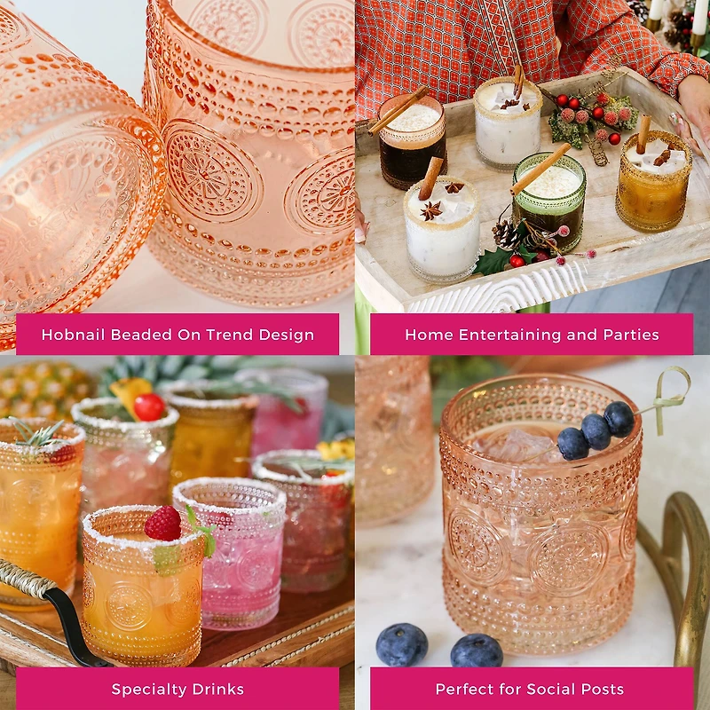 Kate Aspen® 10oz. Hobnail Beaded Floral Rose Gold Drinking Glasses, 6ct.