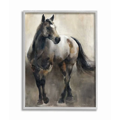 Stupell Industries Abstract Wild Horse Stance Brown Black Painting Framed Wall Art