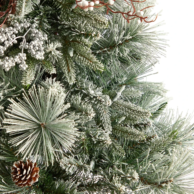 5ft. Pre-Lit Flocked Artificial Christmas Tree in Decorative Urn, White LED Lights