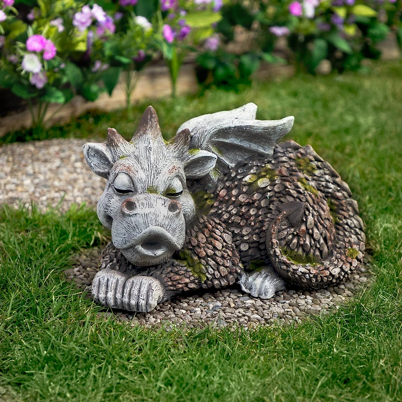 14.25" Sleeping Dragon Outdoor Garden Statue
