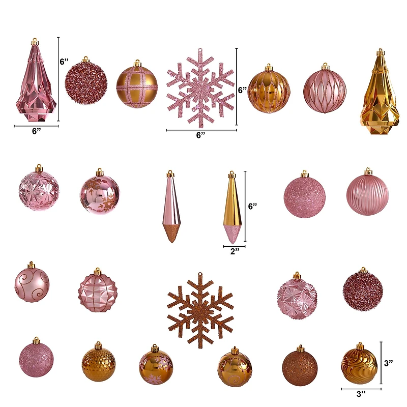 52ct. 6" Pink & Gold Shatterproof Ornament Set