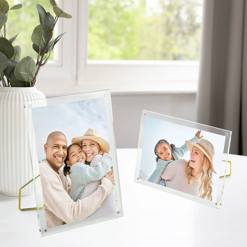 Expressions™ Clear Acrylic Float Frame with Gold Metal Easel by Studio Décor