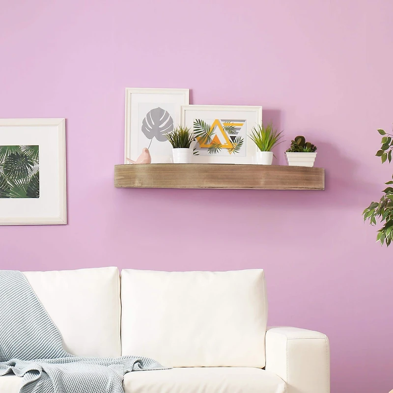 Small Brown Round Wood Floating Wall Shelf