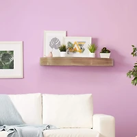 Small Brown Round Wood Floating Wall Shelf