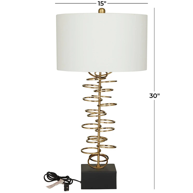 Gold Metal Gold Stacked Ring Table Lamp with Drum Shade 15" x 15" x 30"