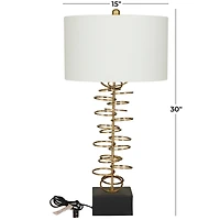Gold Metal Gold Stacked Ring Table Lamp with Drum Shade 15" x 15" x 30"