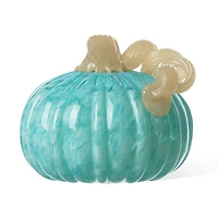 Glitzhome® 6" Fall Turquoise Round Glass Pumpkin
