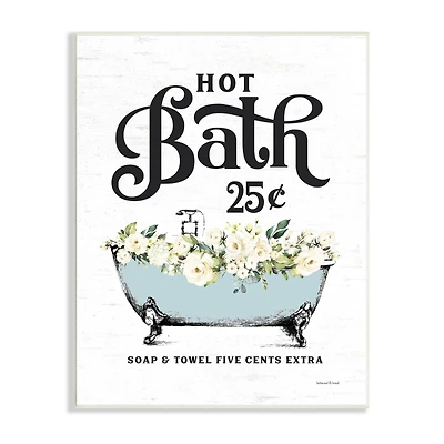 Stupell Industries Hot Bath Vintage Advertisement White Floral Blue Tub Wall Plaque