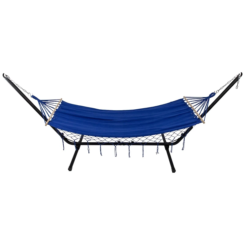 100" x 41" Hammock with Netted Fringe & Wooden Bars