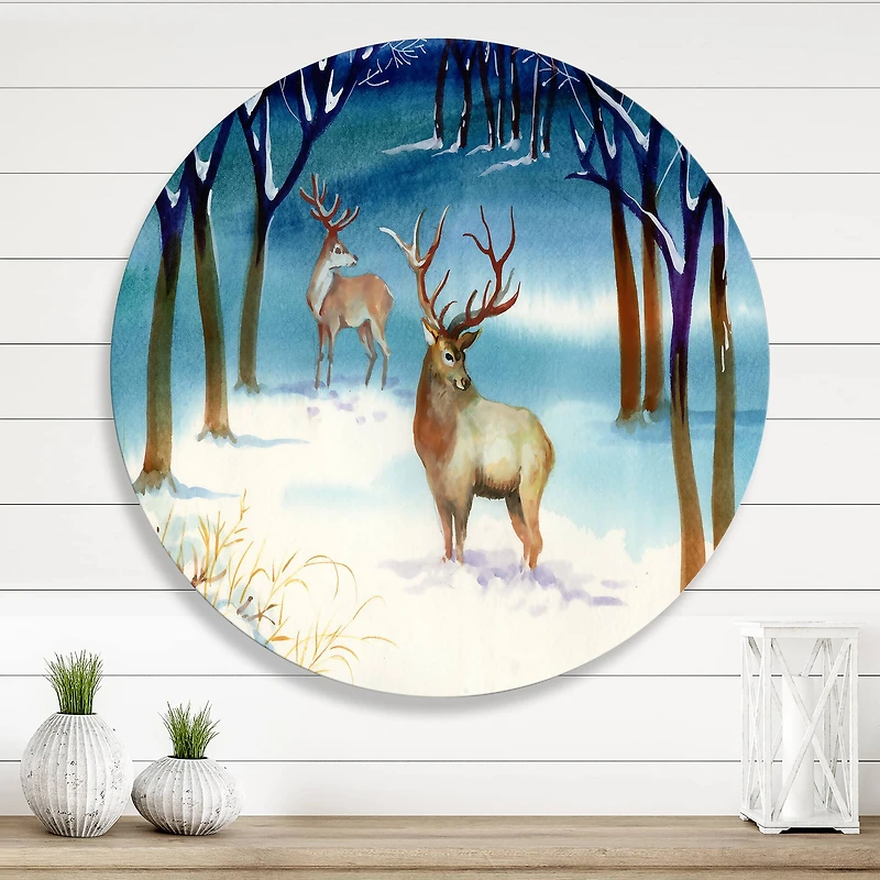 Designart - Winter Landscape With Deers