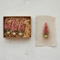 Hello Honey® 3.5" Pink Sisal Bottle Brush Tree with Glass Ball Base Ornaments, 4ct.