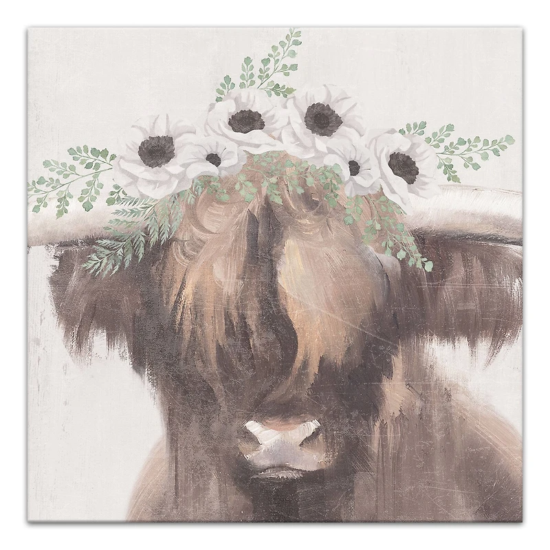 Flower Crown Highland Canvas Wall Art