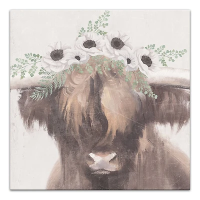 Flower Crown Highland Canvas Wall Art