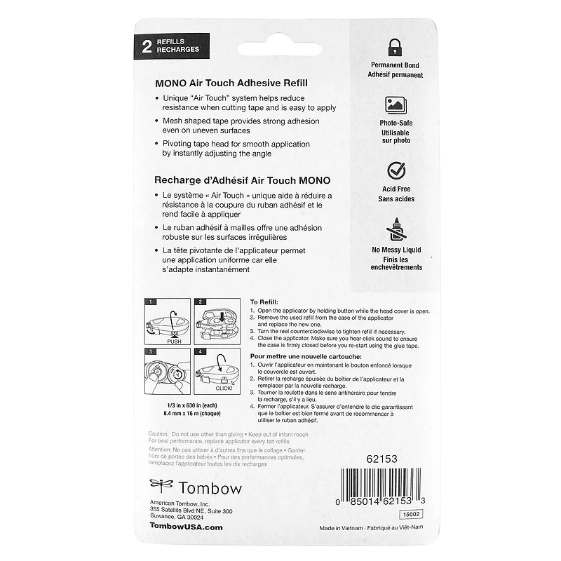 Tombow Mono Air Touch Glue Tape Refill, 2ct.