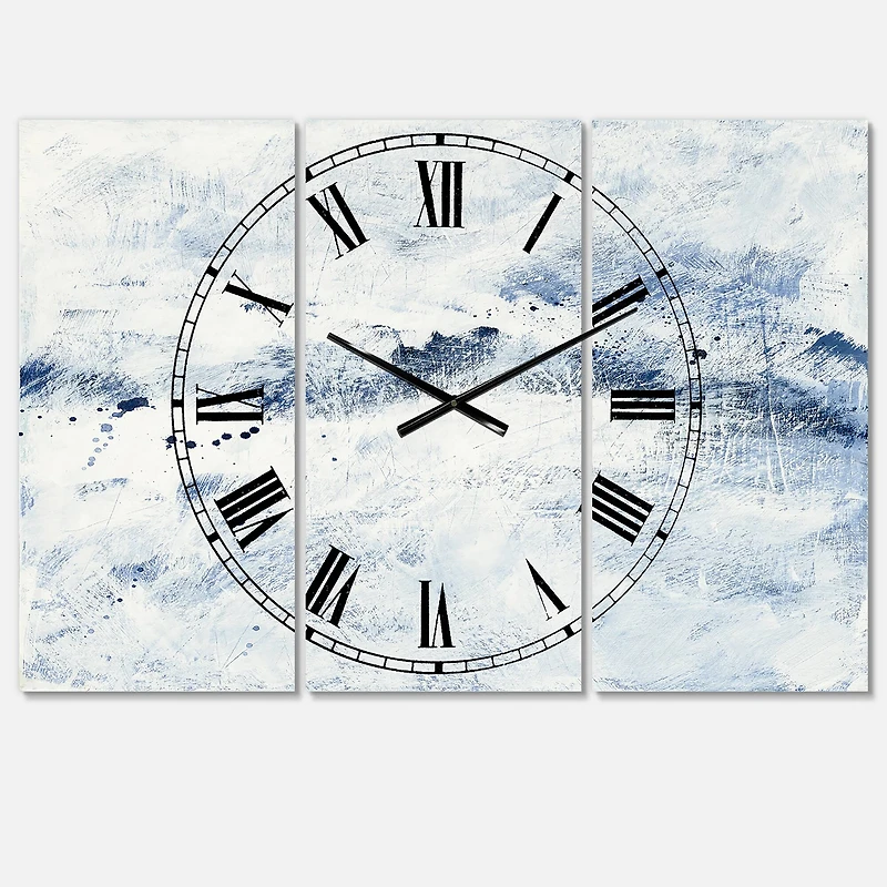 Designart Blue Wipe Out 3 Panel Farmhouse Wall Clock