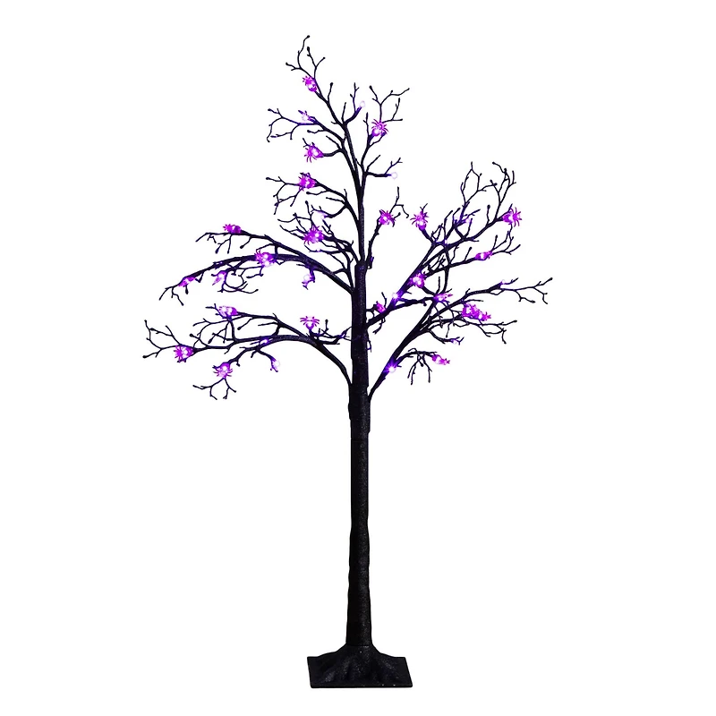 4ft. Pre-Lit Artificial Halloween Spider Twig Tree with 48 Purple LED Lights