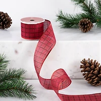 Red Woven Square Plaid Wired Craft Christmas Ribbon 2.5" x 10 Yards