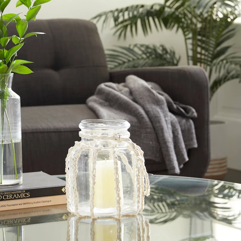 White Glass Coastal Lantern, 8" x 8" x 7"