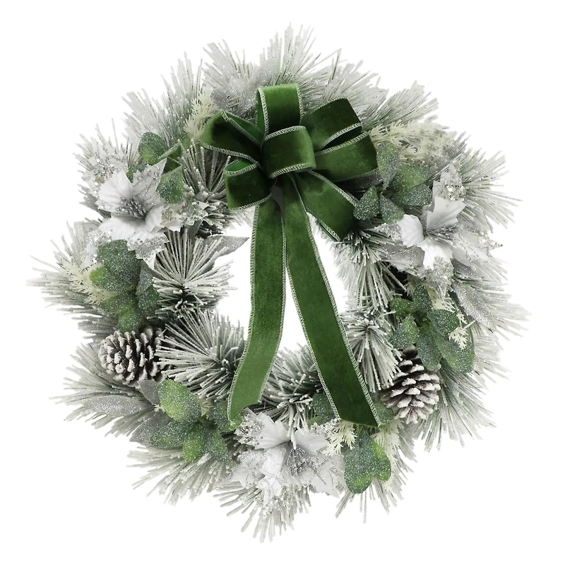 24" Adorned Flocked White Wreath