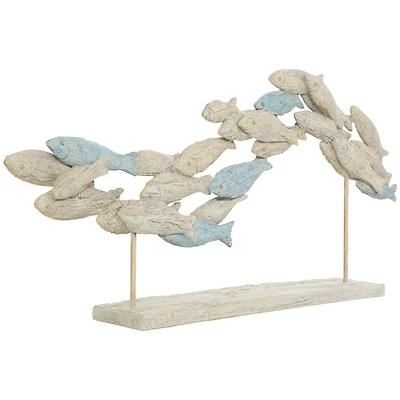 24" Light Blue Ombre Textured Polystone Fish Swimming Sculpture with Stand