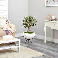 3ft. Olive Artificial Tree in White Planter with Metal Stand
