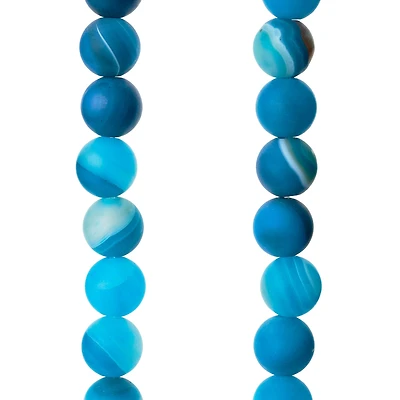 Blue Matte Striped Agate Round Beads, 8mm by Bead Landing™