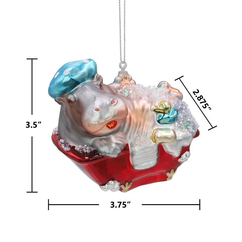 3.75" Hippo in Bathtub Glass Ornament by Ashland®