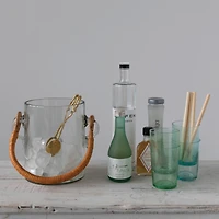 Hello Honey® 2qt. Glass Ice Bucket with Bamboo Wrapped Handle