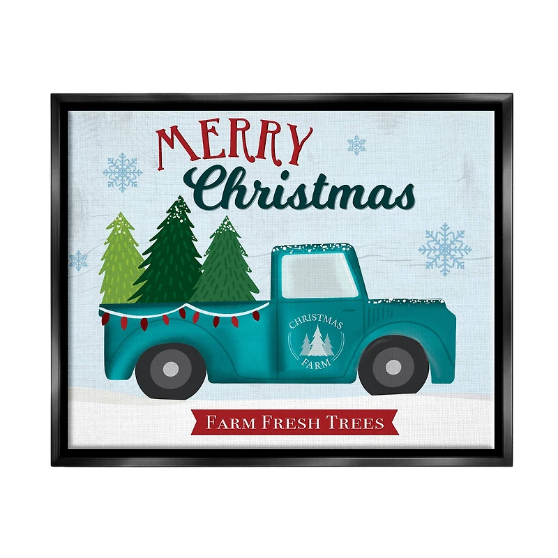 Stupell Industries Merry Christmas Farm Fresh Trees Sign Framed Floater Canvas Wall Art