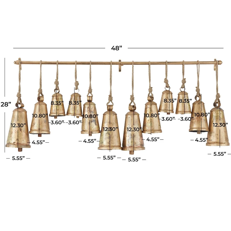Brass Metal Bohemian Decorative Cow Bell, 48" x 5" x 28"