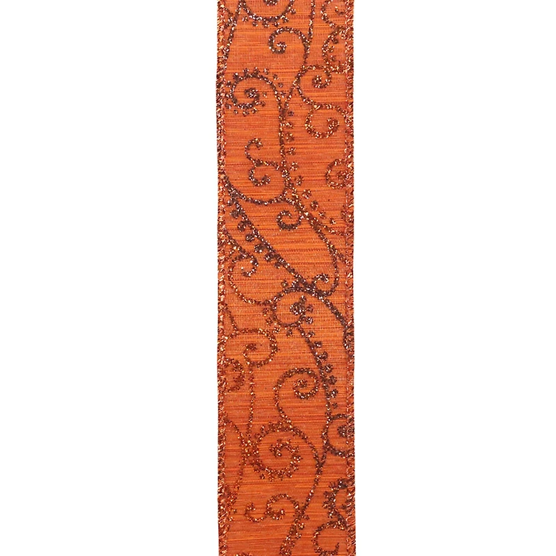 Reliant 1.5" x 20yd. Wired Orange Glitter Swirl Ribbon