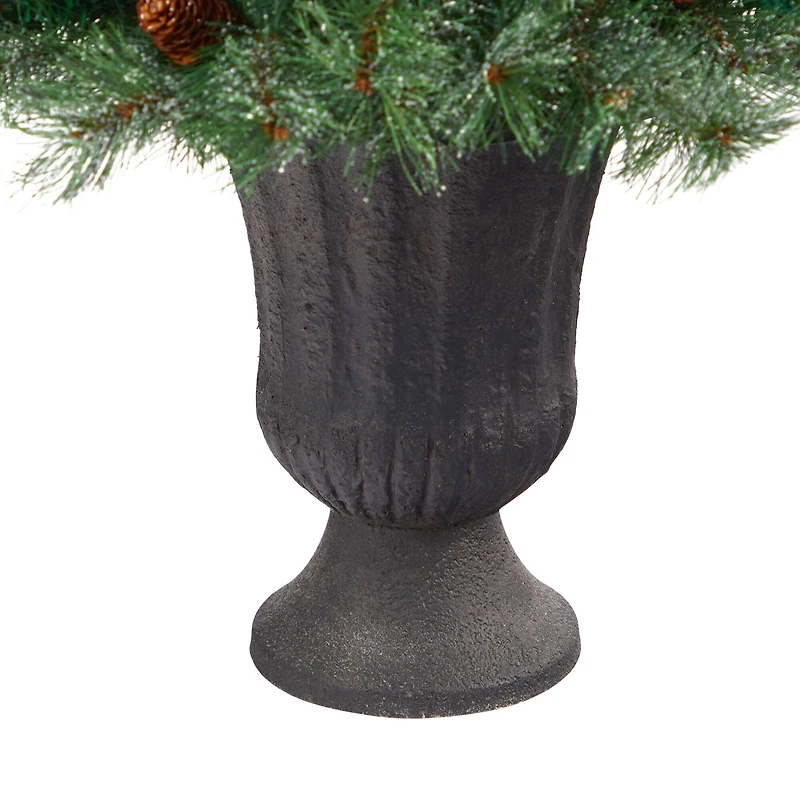 50" Unlit Snowed French Alps Mountain Pine Artificial Christmas Tree In Charcoal Planter