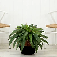 23" Artificial Boston Fern Plant with Handmade Jute & Cotton Basket