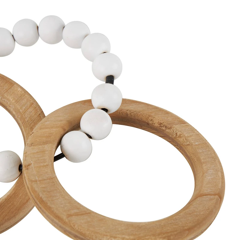 Brown Wood & Beaded Chain Geometric 3-Link Sculpture Set