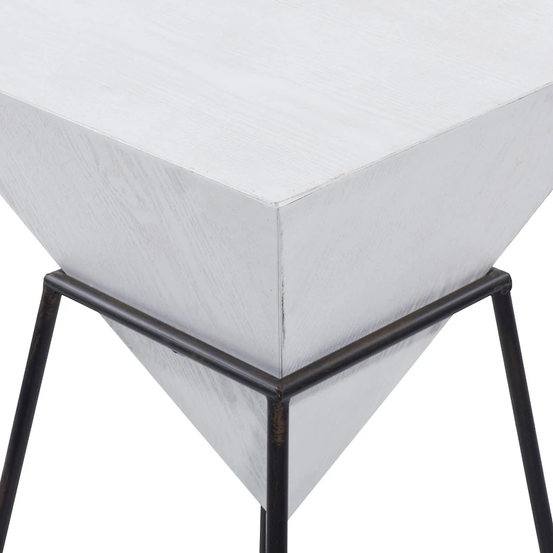 2ft. White Metal and Wood Modern Accent Table