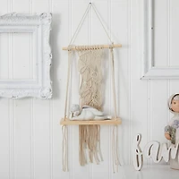 24" Boho Chic Wood Macrame Shelf