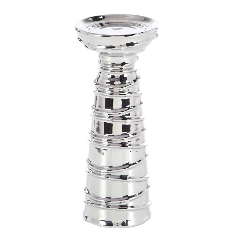 Silver Ceramic Contemporary Candle Holder Set