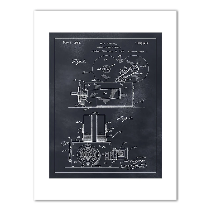 Motion Picture Camera Patent 12" x 16" Canvas Wall Art