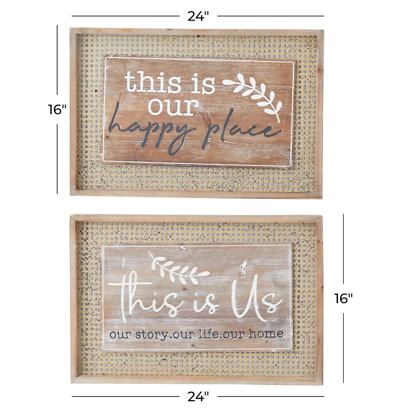 Set of 2 Brown Wood Farmhouse Wall Decor 24", 16"