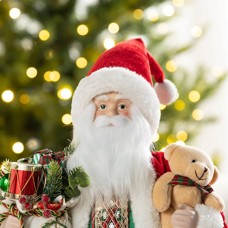 Glitzhome® 18"H Faux Fur Christmas Traditional Santa Figurine with Porcelain Face