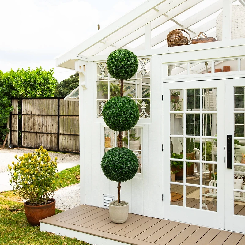 8ft. UV Resistant Artificial Triple Ball Boxwood Topiary Tree (Indoor/Outdoor)