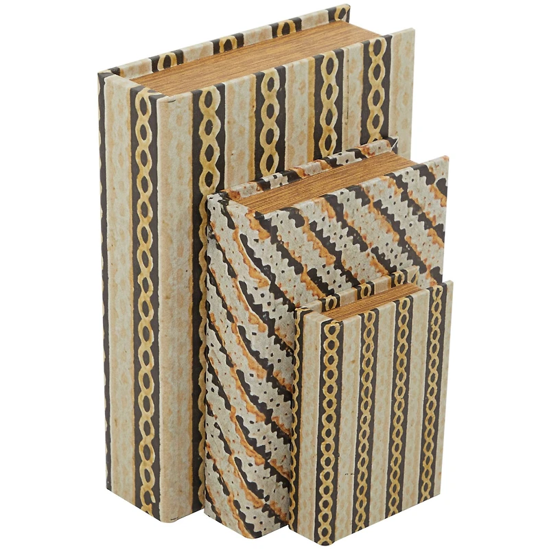 Brown Stripe & Chain Print Faux Leather Faux Book Box Set