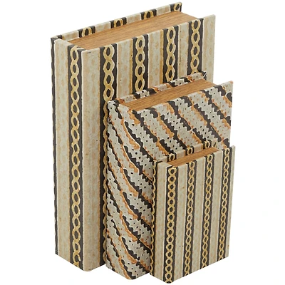 Brown Stripe & Chain Print Faux Leather Faux Book Box Set